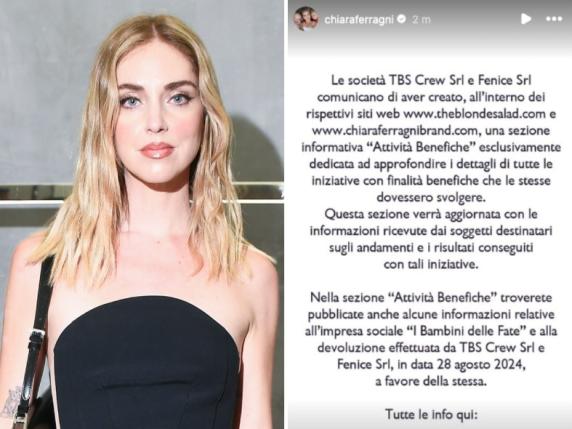 Chiara Ferragni torna alla beneficenza: sui siti delle sue società Tbs Crew e Fenice appare la sezione «attività benefiche»