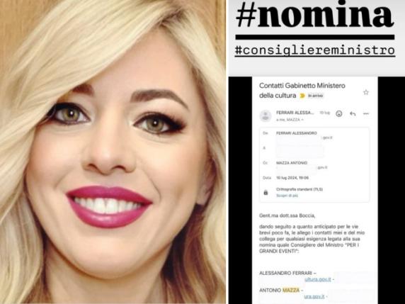 Maria Rosaria Boccia pubblica su Instagram la mail ricevuta dal ministero: «Contatti per la nomina a consigliere di Sangiuliano»