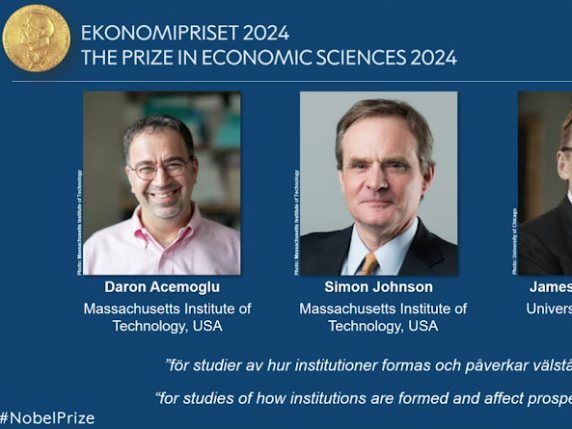 Premio Nobel per l'economia 2024 assegnato a Daron Acemoglu, Simon Johnson e James A. Robinson