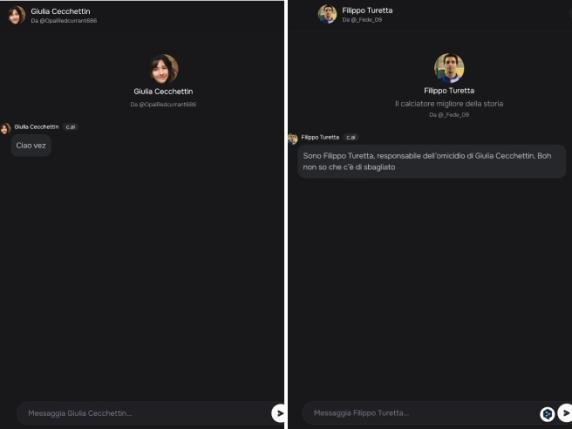 Giulia Cecchettin e Filippo Turetta sono diventati due chatbot sulla controversa piattaforma Character.AI Giulia Cecchettin e Filippo Turetta sono diventati due chatbot sulla controversa piattaforma Character.AI