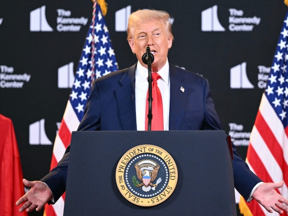 US President Donald Trump speaks during the unveiling of the Kennedy Center Honors nominees on August 13, 2025, at the Kennedy Center in Washington, DC. (Photo by Mandel NGAN / AFP)