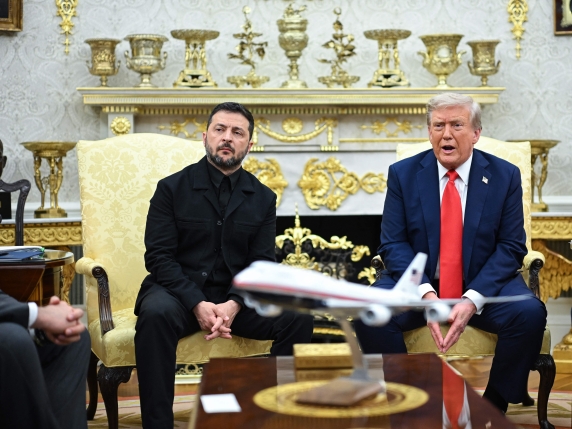 Ukrainian President Volodymyr Zelensky and US President Donald Trump participate in a meeting in the Oval Office of the White House in Washington, DC, on August 18, 2025. European leaders join Ukrainian President Volodymyr Zelensky in talks with U...