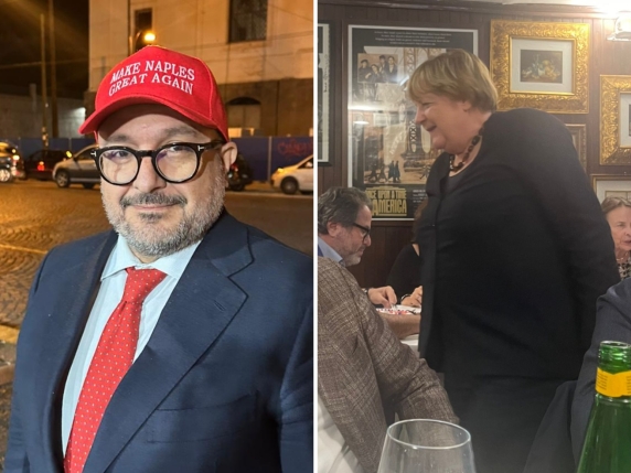 Sangiuliano lancia un messaggio politico a Napoli con un berretto ispirato a Trump e un incontro con Angela Merkel