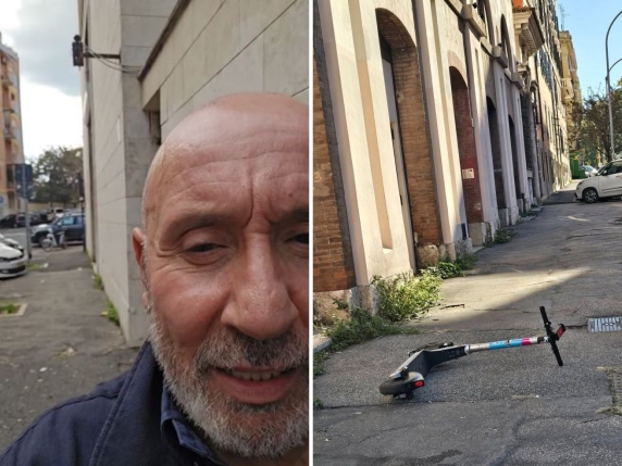 Maurizio Battista e la battaglia contro la sosta selvaggia di monopattini e bici: «Pericolosi, Comune svegliati!» Video