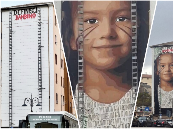 Artista napoletano Jorit realizza murale a Potenza dedicato a bambina palestinese, finanziato dai cittadini
