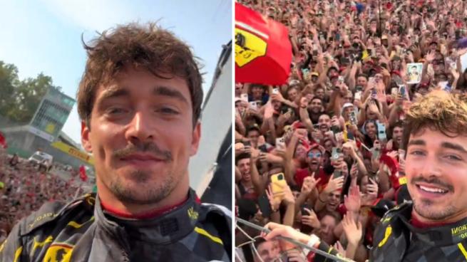 Leclerc e il video selfie con la marea di tifosi scesa in pista per festeggiare la sua vittoria al Gp di Monza