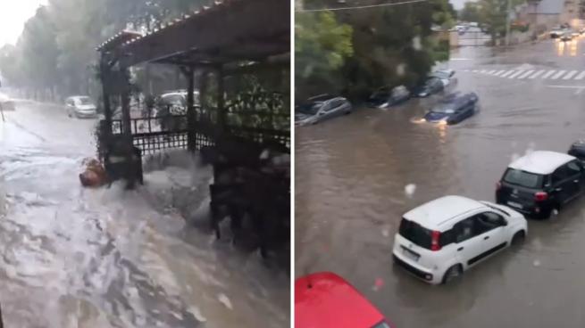 Nubifragio a Sassari, strade come fiumi in piena