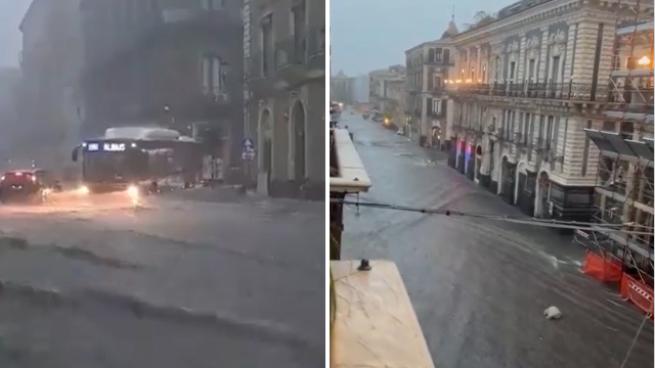 Il video degli allagamenti a Catania: strade come fiumi, le auto bloccate dall'acqua mandano il traffico in tilt