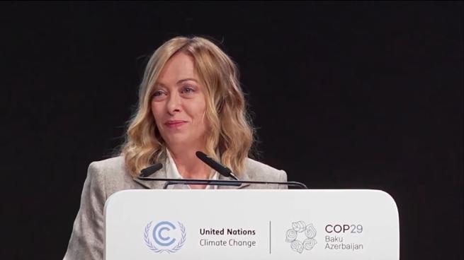 Il discorso di Meloni alla COP29: «A Dubai abbiamo fissato obiettivi ambiziosi, serve la cooperazione di tutti»