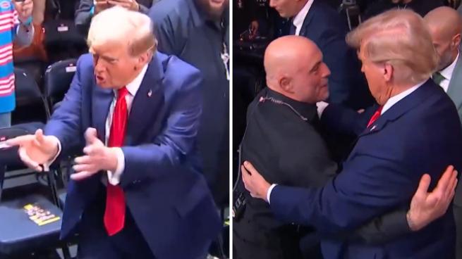 Trump rivede Joe Rogan per la prima volta dopo la vittoria alle elezioni: la smorfia, poi l'abbraccio