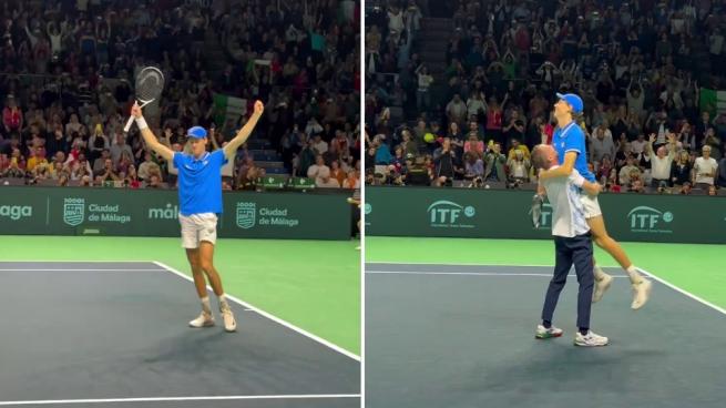 Il match point di Sinner, l'esultanza e l'abbraccio con Volandri: l'Italia vince la Coppa Davis