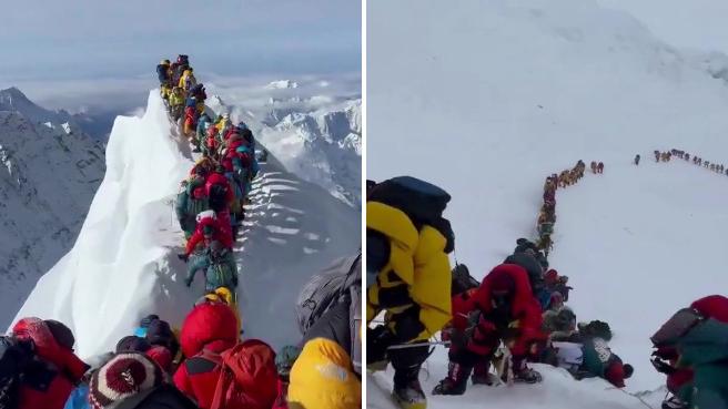 Coda infinita per salire sull'Everest: il video prima del crollo di un cornicione