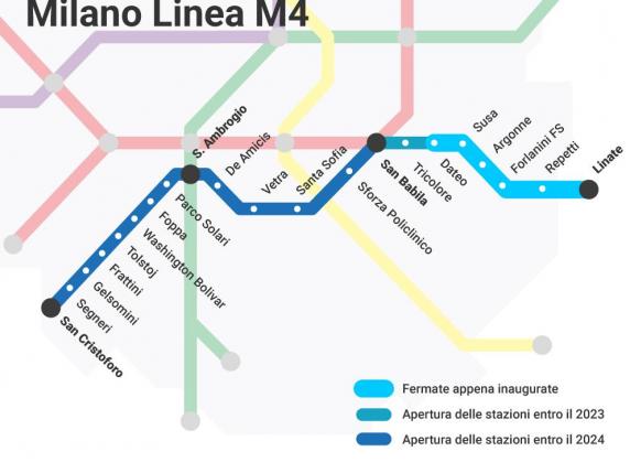 M4 Milano, tutte le fermate della metropolitana già in funzione e quelle che apriranno entro il 2024