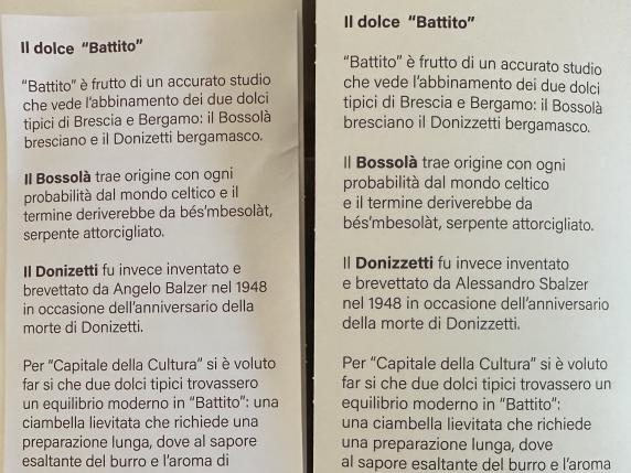 Capitale italiana della Cultura, il dolce Battito e gli errori sulla confezione: «Donizetti» e «Sbalzer»