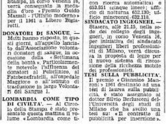 Silvio Berlusconi e la prima comparsa sulle pagine Corriere della Sera