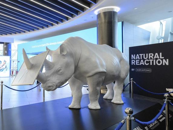 Aeroporto di Fiumicino: inaugurata «Natural Reaction» di Marcantonio, l'opera-rinoceronte a favore dell'ambiente