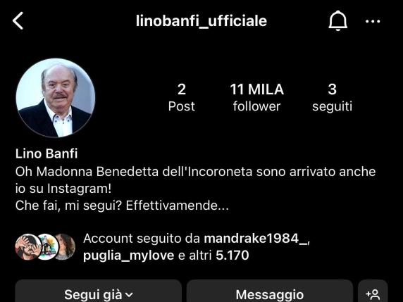 Il «nonno d'Italia» Lino Banfi sbarca su Instagram: «Chi me lo doveva dire a me?»