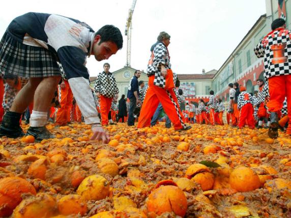 Battaglia delle arance di Ivrea: non c’è spreco, gli agrumi diventano fertilizzante per l’agricoltura