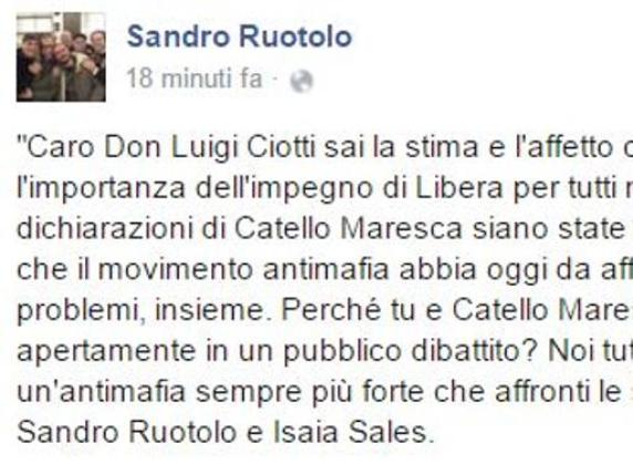 Scontro Maresca-don Ciotti, su Fb il post congiunto di Ruotolo e Sales:«Parlatevi, abbiamo bisogno di voi»