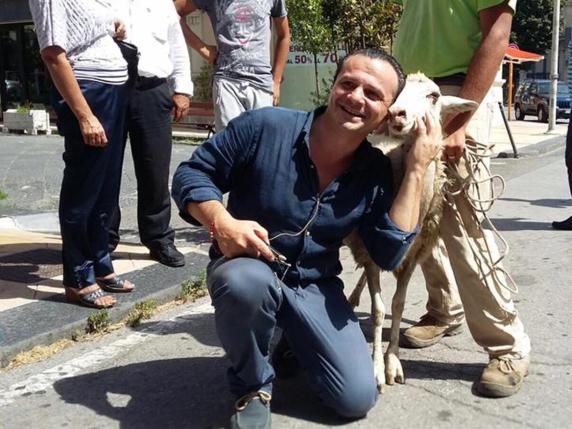 Il candidato Cateno De Luca con la pecora ribattezzata «Pelority»