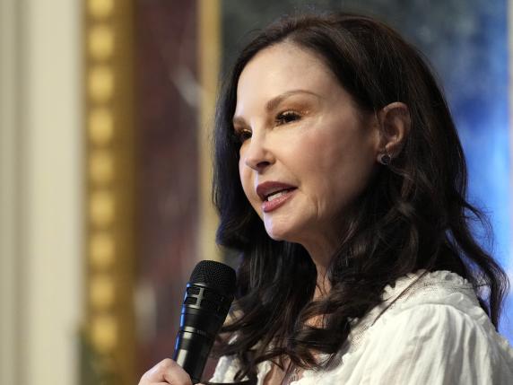 Ashley Judd speaks during an event on the White House complex in Washington, Tuesday, April 23, 2024, with notable suicide prevention advocates. The White House held the event on the day they released the 2024 National Strategy for Suicide Prevention to highlight efforts to tackle the mental health crisis and beat the overdose crisis. (AP Photo/Susan Walsh)