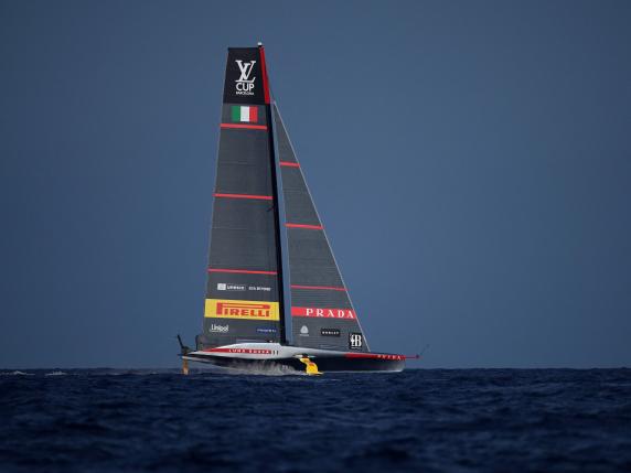 Italy's Luna Rossa Prada Pirelli competes on the third day of the 37th America's Cup-Luis Vuitton preliminary regatta, off the coast of Barcelona on August 31, 2024. (Photo by Josep LAGO / AFP)