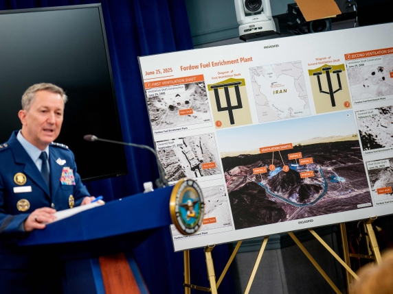 ARLINGTON, VIRGINIA - JUNE 26: Chairman of the Joint Chiefs of Staff Air Force Gen. Dan Caine speaks during a news conference at the Pentagon on June 26, 2025 in Arlington, Virginia. The Department of Defense top officials gave an update after three Iranian nuclear facilities were struck by the U.S. military last weekend and Iran countered by launching missiles at Al Udeid Air Base in Doha, Qatar. Andrew Harnik/Getty Images/AFP (Photo by Andrew Harnik / GETTY IMAGES NORTH AMERICA / Getty Images via AFP)