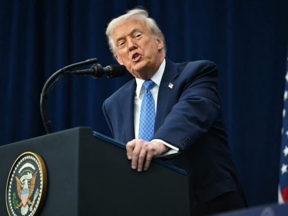 US President Donald Trump speaks during a signing ceremony of a peace deal with the President of Rwanda Paul Kagame and the President of the Democratic Republic of the Congo Felix Tshisekedi at the United States Institute of Peace in Washington, D...