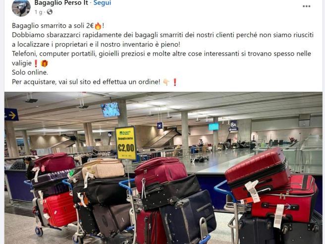 La truffa dei bagagli smarriti a Fiumicino su Facebook: «Valigie con  telefoni, gioielli e pc a 2 euro»