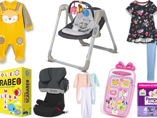 Vestiti, accessori e giochi per neonati e bambini: le offerte su