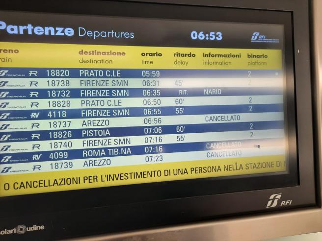 Montevarchi cadavere sui binari treni in ritardo o cancellati