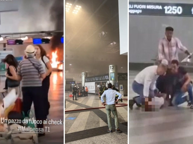 Malpensa, 26enne appicca il fuoco e prende a martellate il banco dei check  in: evacuato il Terminal 1. «Rogo domato, non ci sono feriti» | Corriere.it