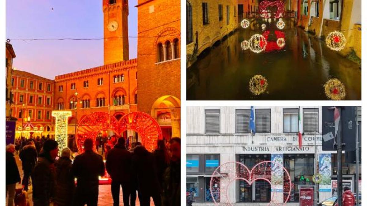 San Valentino, cinque cuori luminosi negli scorci e piazze di Treviso