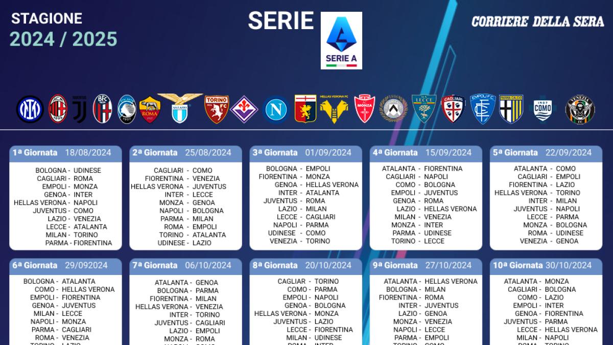 Serie A 20242025, il calendario delle partite di andata e ritorno