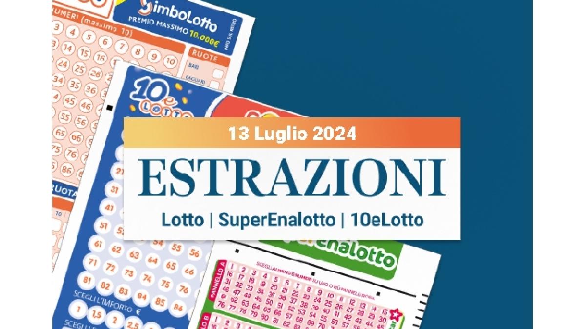 Sorteios noturnos para Lotto, SuperEnalotto e 10eLotto no sábado, 13 de julho de 2024
