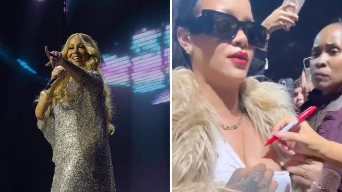 Mariah Carey è guarita dall'influenza e ha festeggiato il ritorno sul palco firmando il seno di Rihanna