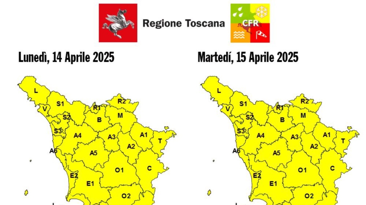 Maltempo, allerta gialla in tutta la Toscana martedì 15 aprile