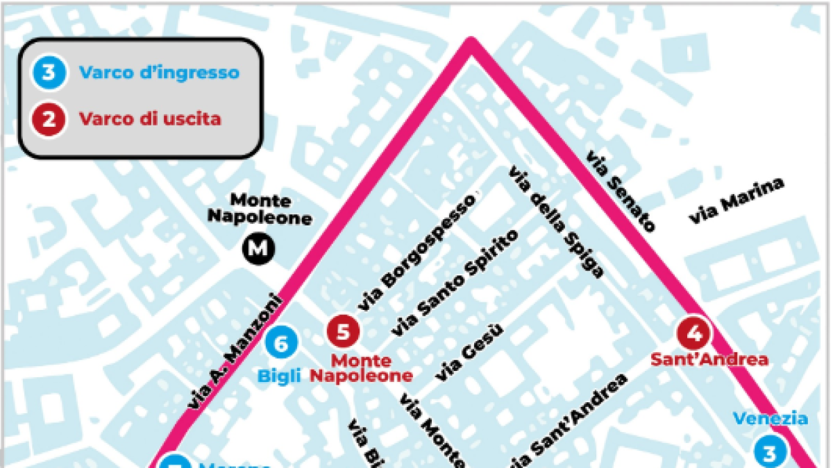 Milano, la mappa della nuova Ztl del Quadrilatero con i varchi d'ingresso e di uscita