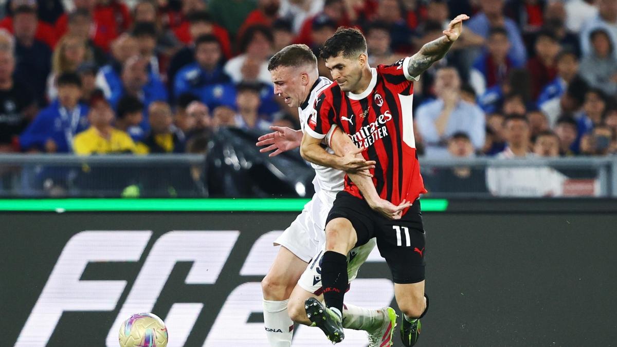 Coppa Italia, la finale Milan Bologna: fallo di Ferguson su Leao. Proteste rossonere, tre gialli negli ultimi 7 Coppa Italia, la finale Milan Bologna: fallo di Ferguson su Leao. Proteste rossonere, tre gialli negli ultimi 7