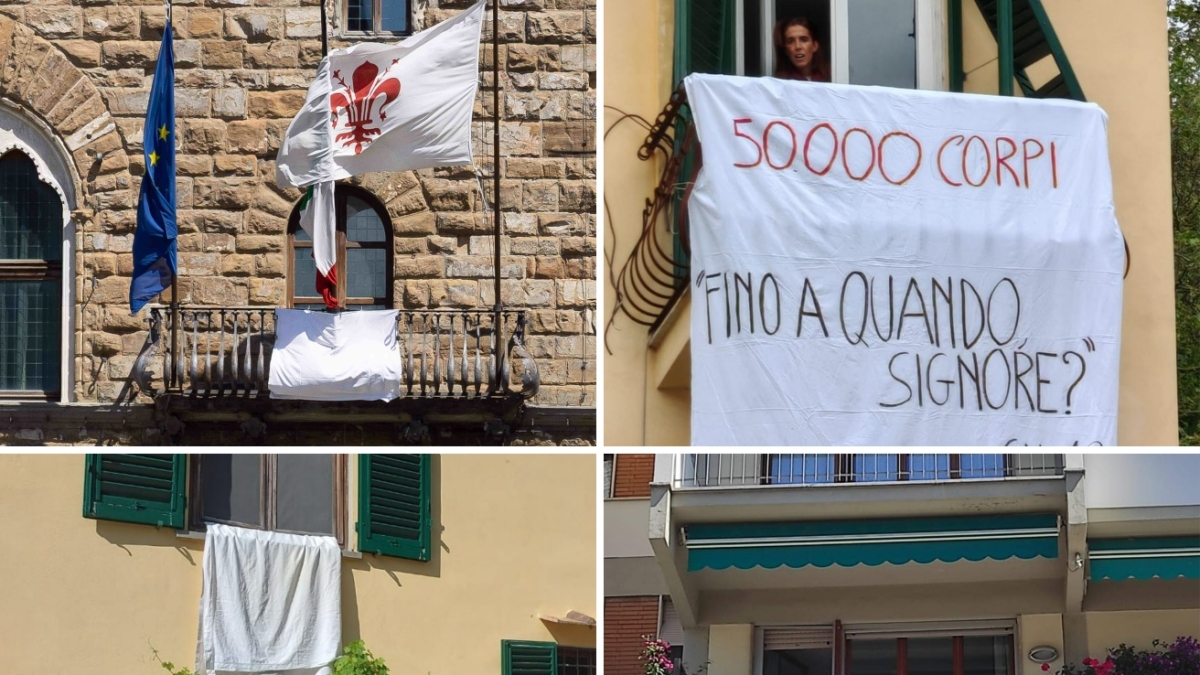 Lenzuola come sudari alle finestre: i toscani rompono il silenzio su Gaza