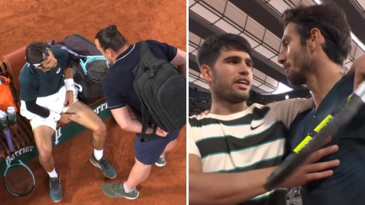 Roland Garros, Musetti infortunato si ritira. Alcaraz: «Torni presto, è grandioso». Doppio, Errani e Paolini in finale | Ora Sinner: live