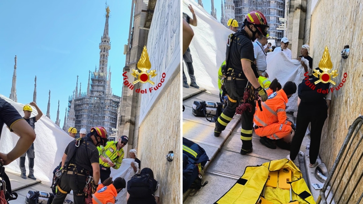 Milano, turista cinese 66enne sviene per il caldo sulle Terrazze del Duomo: soccorsa e calata in barella dai vigili del fuoco