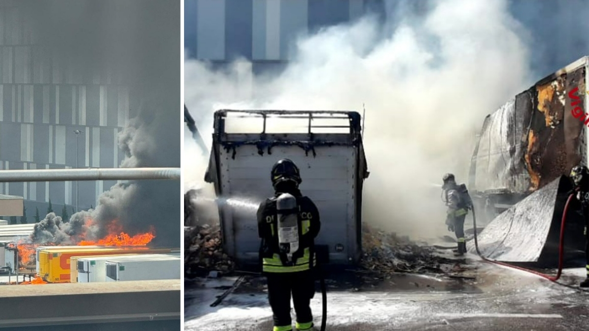 Firenze, incendio vicino al parcheggio di Esselunga all'Osmannoro: due camion a fuoco