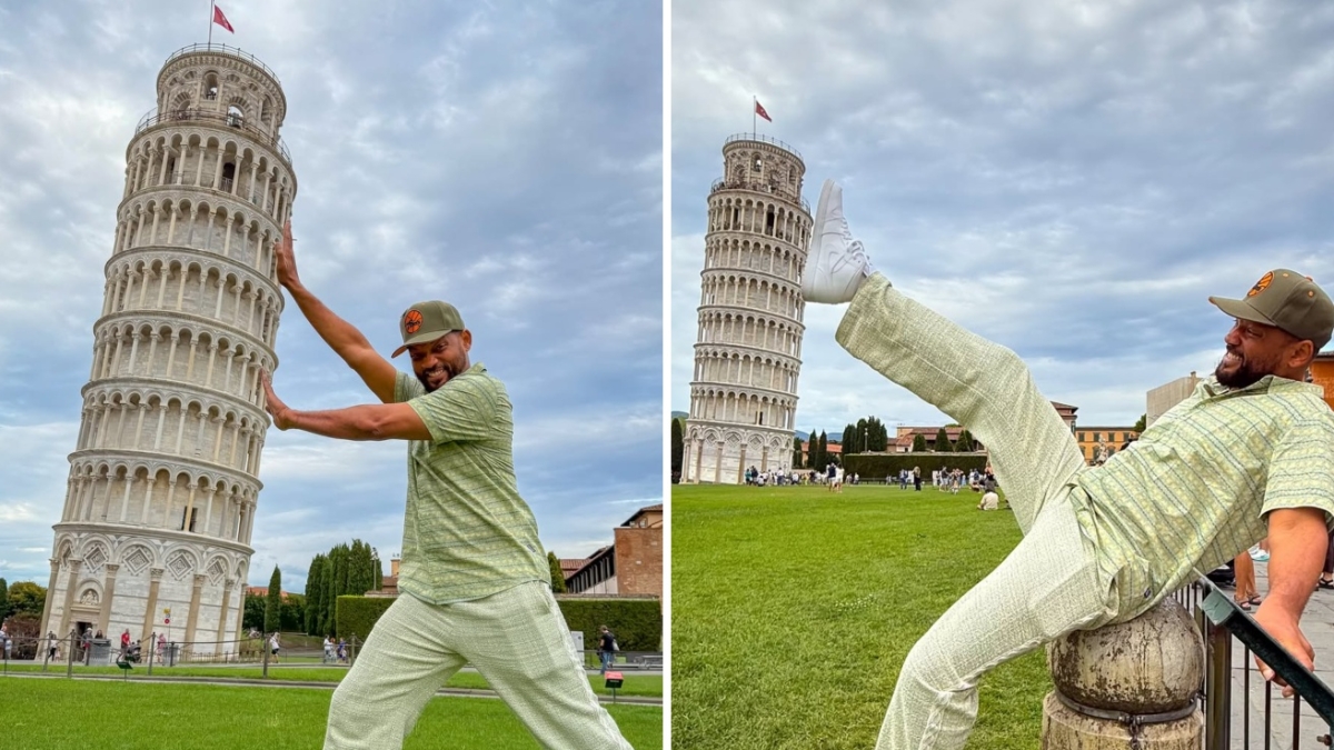 Will Smith a Pisa: classiche foto mentre «sorregge» la Torre