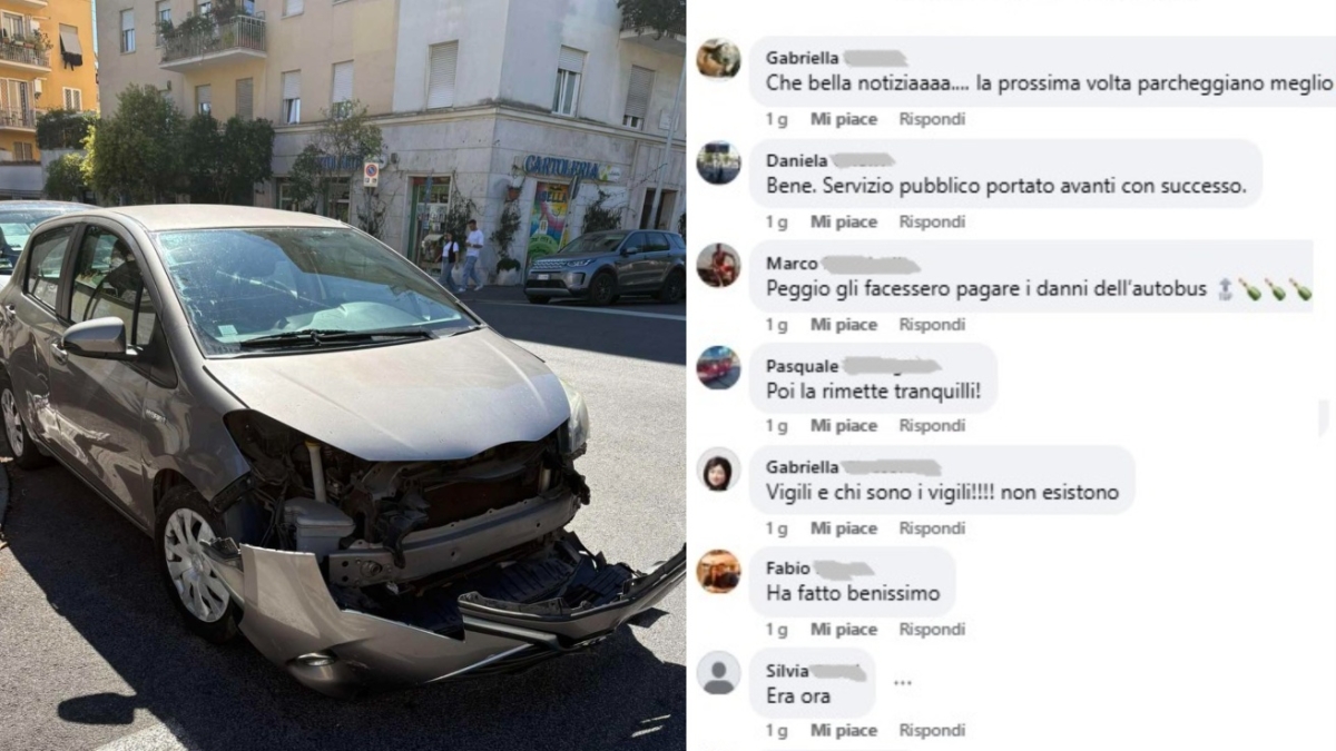 Roma e gli automobilisti cafoni, bus «sventra» macchina parcheggiata in curva a Monteverde. Il web si scatena: «Grazie autista»