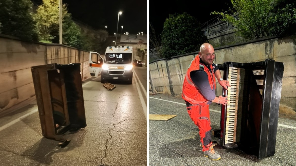 Pianoforte abbandonato in mezzo alla strada: l'ambulanza se lo trova davanti, i volontari chiamano i carabinieri