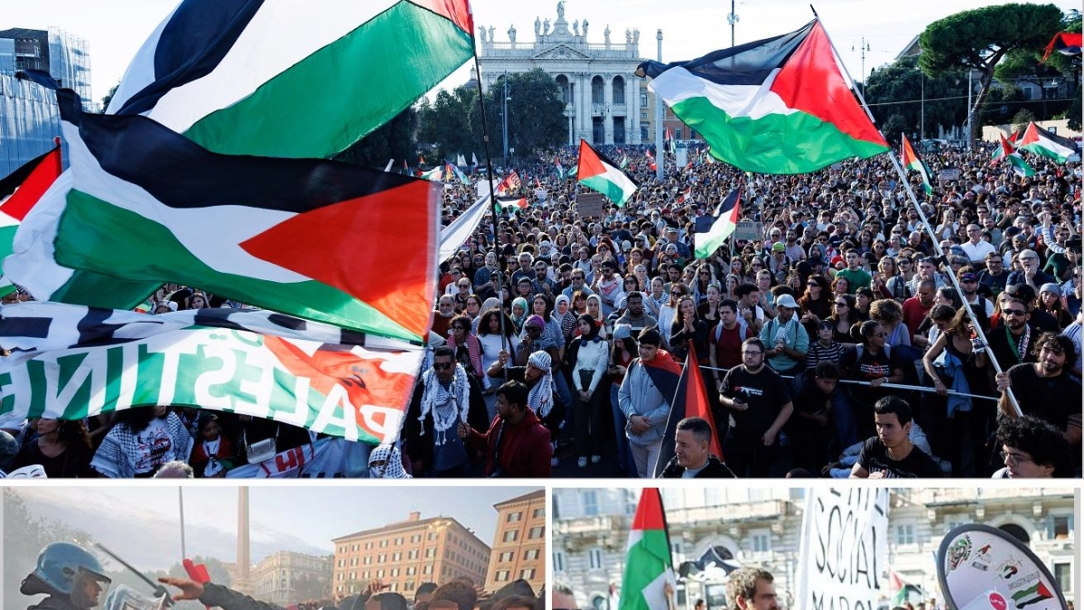 Corteo pro-Pal a Roma: «Siamo un milione». Alla fine la guerriglia degli antagonisti
