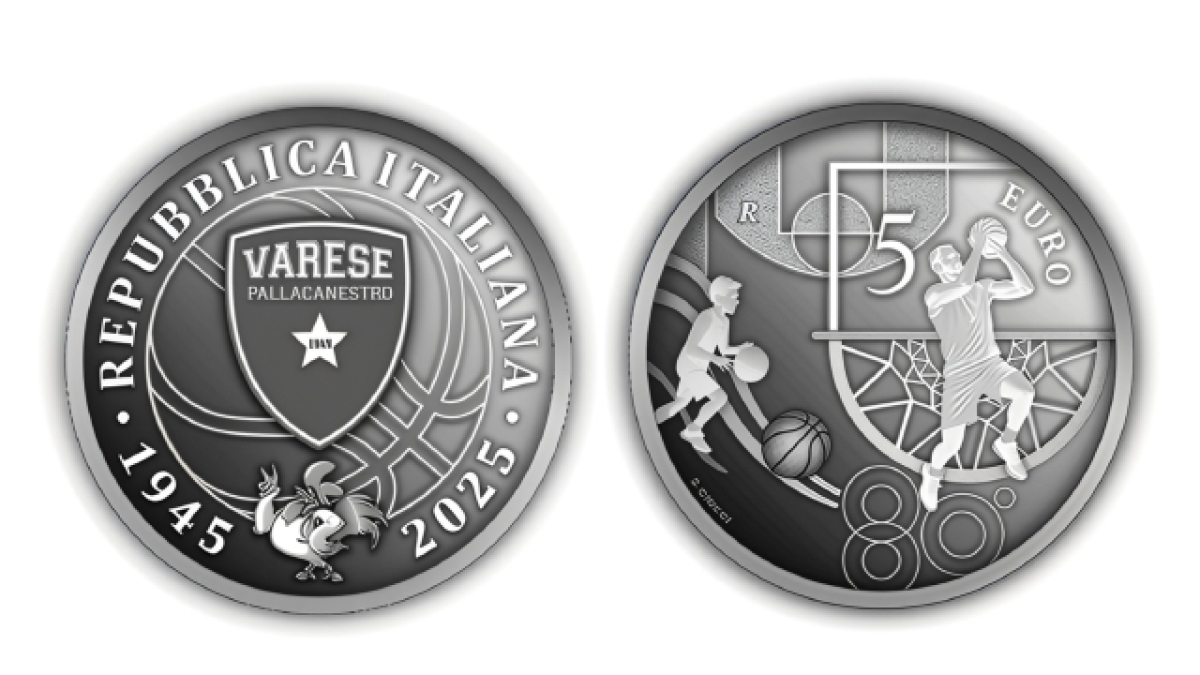 Una moneta per celebrare gli 80 anni della Pallacanestro Varese: il disegno di Silvia Ciucci, valore di 5 euro e prodotta in 3.000 esemplari da collezione