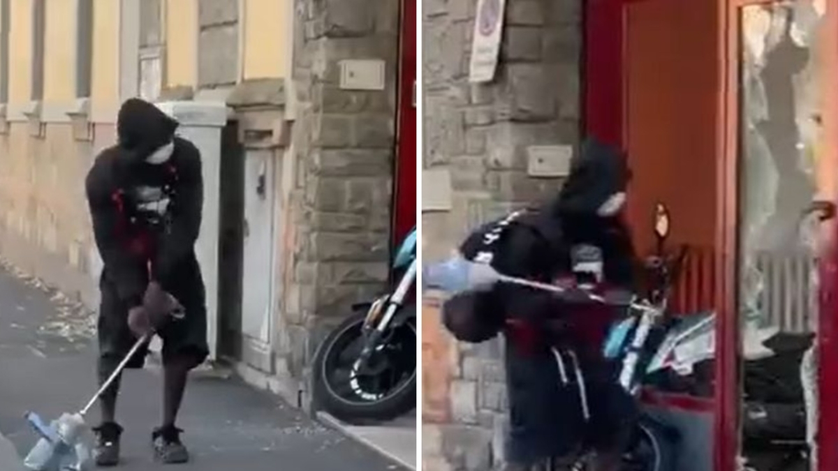 Firenze, giovane manda in frantumi la vetrina di un negozio di moto sotto gli occhi dei passanti