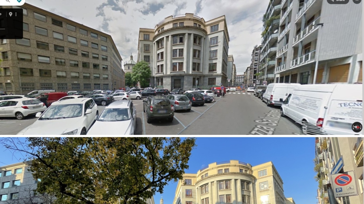 Milano, rinasce piazza Salvatore Quasimodo: da parcheggio a isola pedonale con pavimentazione, panchine e alberi